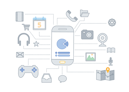 Simple line illustration of a modern business concept setのイラスト素材