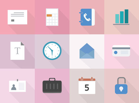 Vector set of 12 flat business icons with long shadowのイラスト素材