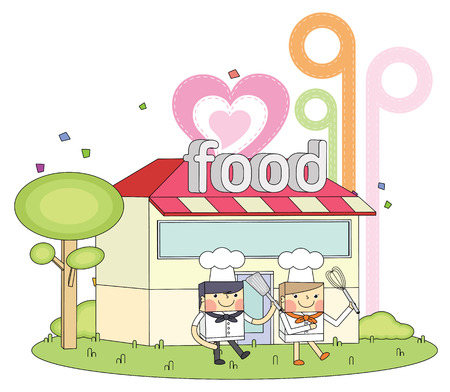 Restaurant chef line character illustrationのイラスト素材
