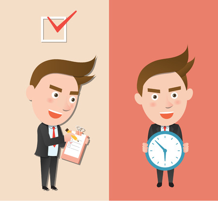 Funny flat character time check conceptのイラスト素材