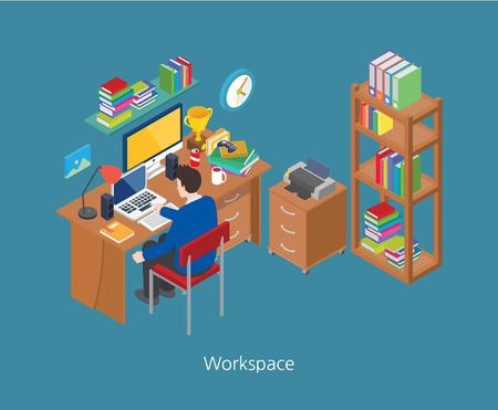 Workspace concept design 3d isometric vector illustrationのイラスト素材