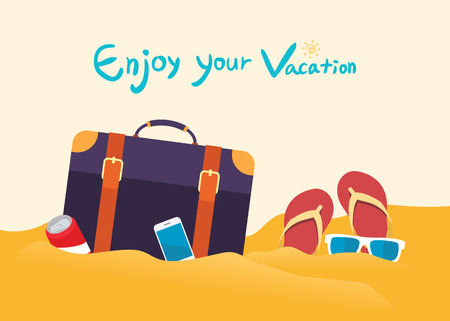 Summer holidays vector illustration,flat design beach and business man conceptのイラスト素材