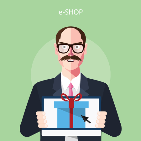 Flat characters of e-shop concept illustrationsのイラスト素材
