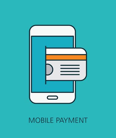Mobile payment flat line icon conceptのイラスト素材