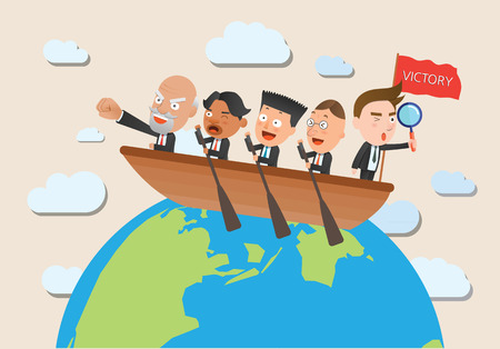 Business corporation team rowing concept flat characterのイラスト素材