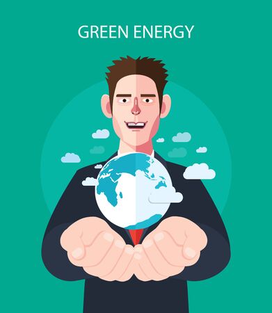 Flat character of green energy concept illustrationsのイラスト素材