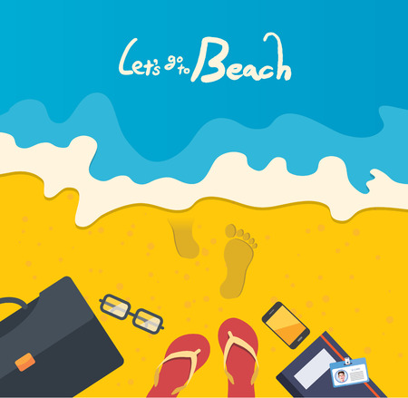Summer holidays  illustration,flat design business man at the beach , conceptのイラスト素材