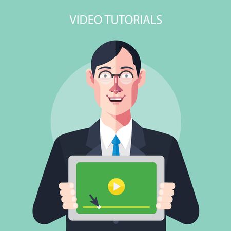 Flat characters of video tutorials concept illustrationsのイラスト素材