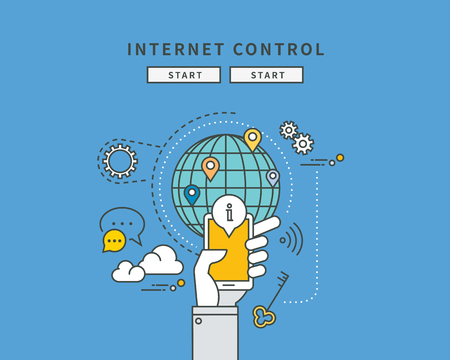 Simple color line flat design of internet control, modern vector illustrationのイラスト素材