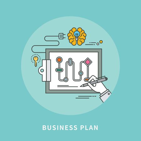 Circle color line flat design of business plan, modern vector illustrationのイラスト素材