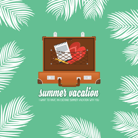 Summer holiday vacation concept, Trunk and Calligraphy vector flat illustrationのイラスト素材