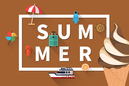 Summer holiday vacation concept, typography layout vector flat illustration