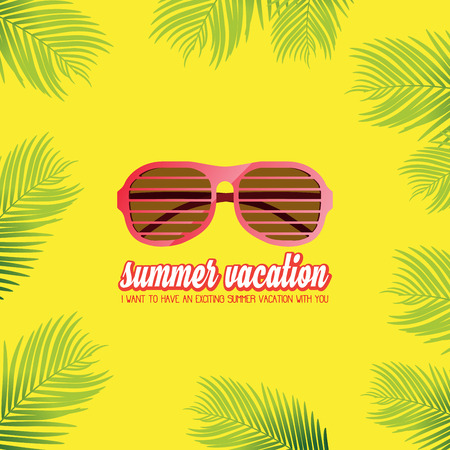 Summer holiday vacation concept, Sunglasses and Calligraphy vector flat illustrationのイラスト素材