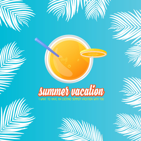 Summer holiday vacation concept, Cocktail and Calligraphy vector flat illustrationのイラスト素材