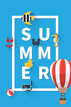 Summer holiday vacation concept, typography layout vector flat illustrationのイラスト素材