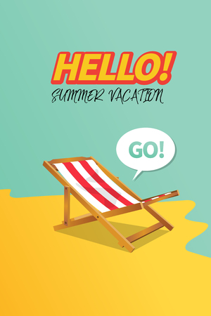 Summer holiday vacation concept, Sunbed and Calligraphy vector flat illustrationのイラスト素材