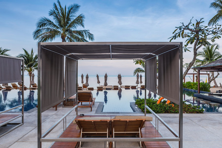 luxury hotel swimming pool at beachfrontのeditorial素材