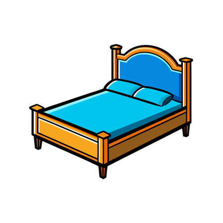 Bed icon in cartoon style isolated on white background. Hotel symbol stock vector illustration.のイラスト素材