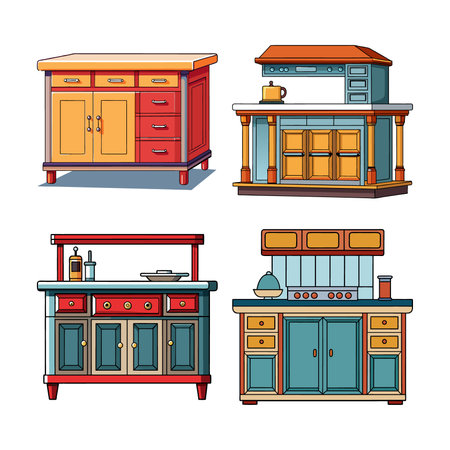 Realistic Kitchen Island Furniture Drawingのイラスト素材