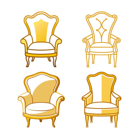 Set of vintage armchairs. Vector illustration isolated on white background.のイラスト素材