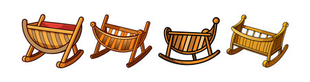 Realistic Wooden Cradle for Baby Comfortのイラスト素材