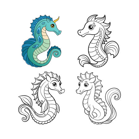 Charming Hippocampus Coloring Illustrationのイラスト素材