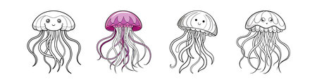 Elegant Jellyfish Animal Coloring Illustrationのイラスト素材