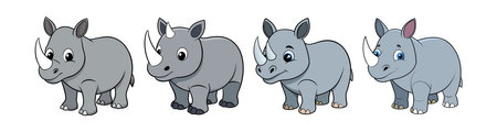 Black Rhinoceros Coloring Illustration with Outlineのイラスト素材
