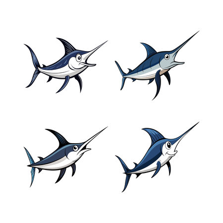 Black Marlin Coloring Illustration with Outlineのイラスト素材