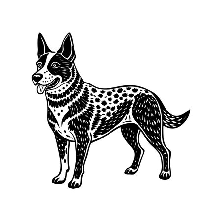 Detailed Australian Cattle Dog Linocut Arts Pageのイラスト素材