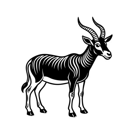 Addax Antelope Linocut Arts Illustration with Outlineのイラスト素材