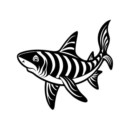 Zebra Shark Animal Linocut Arts Illustration for Kidsのイラスト素材