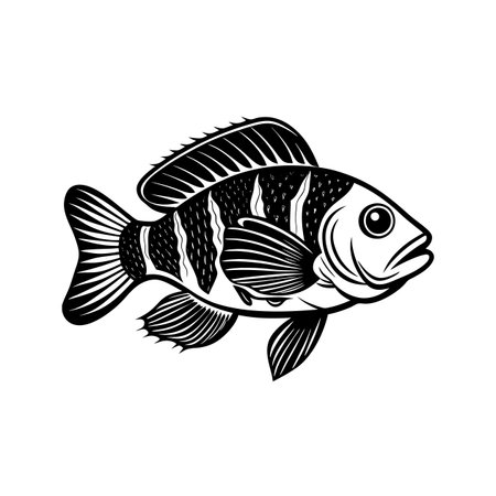 Unique Tanganyika Cichlid Linocut Arts Animal Illustrationのイラスト素材