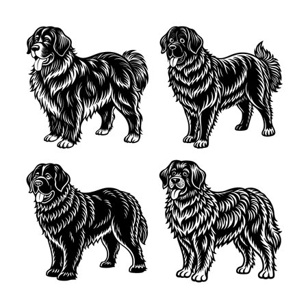 Majestic Newfoundland Animal Linocut Arts Illustrationのイラスト素材