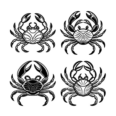 Blue Crab Linocut Arts Illustration with Outlineのイラスト素材