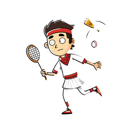 Young Man Playing Badminton Illustrationのイラスト素材