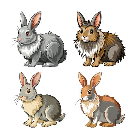 Realistic Long-Haired Rabbit Color Illustrationのイラスト素材