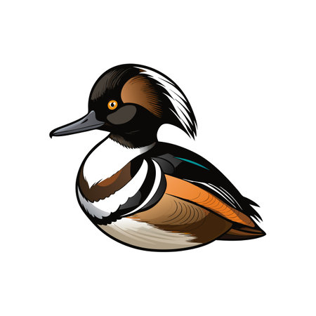 Vivid Hooded Merganser Bird Designのイラスト素材