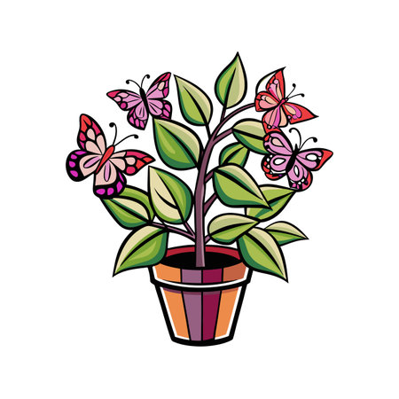 Bold Outline Butterfly Bush Houseplantのイラスト素材