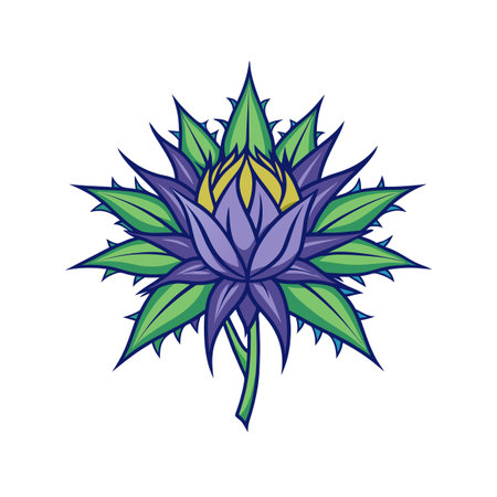 Sea Holly Flower Illustration with Bold Outlineのイラスト素材