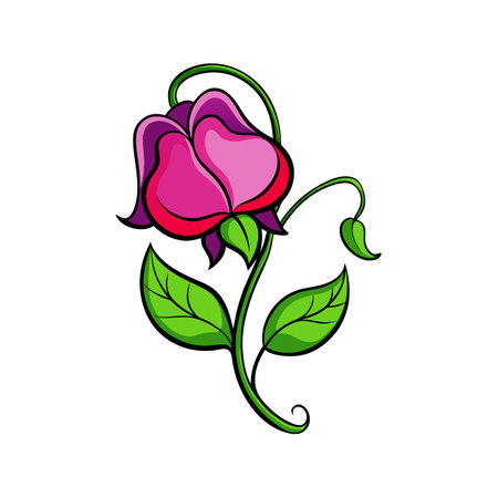 Charming Sweet Pea Flower Illustration with Bold Outlineのイラスト素材