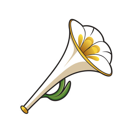 Vibrant White Trumpet Flower Illustration with Bold Outlineのイラスト素材