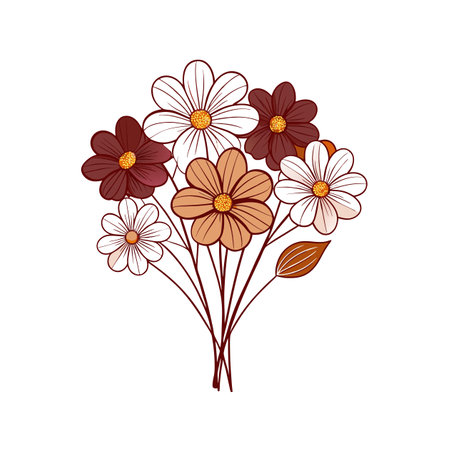 Unique Chocolate Cosmos Flower Bouquet Illustrationのイラスト素材