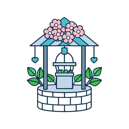 Charming Wishing Well Bouquet Flower Artのイラスト素材