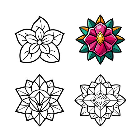 Charming Jasmine Flower Top Illustration with Outlineのイラスト素材