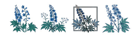 Vibrant Delphinium Houseplant with Bold Outlineのイラスト素材