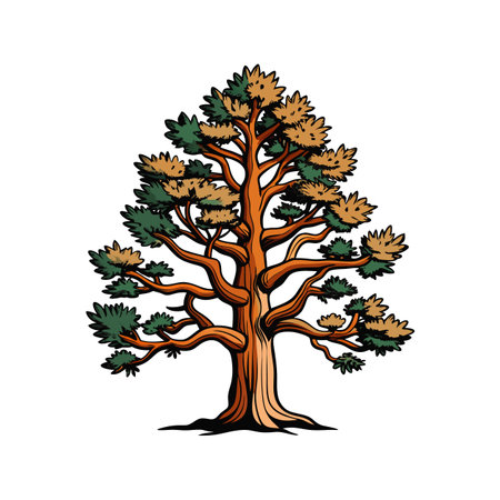 Bristlecone Pine Tree Art with Bold Outline on Whiteのイラスト素材