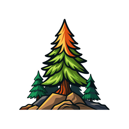 Stylish Rocky Mountain Fir Tree Design with Strong Outlinesのイラスト素材