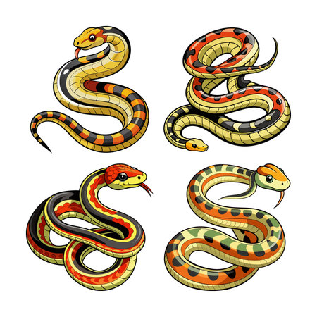 Realistic Common Garter Snake Colorful Wildlife Illustrationのイラスト素材
