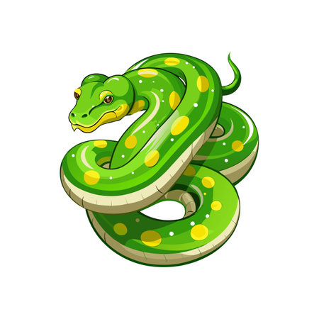 Vivid Green Tree Python Nature Illustrationのイラスト素材